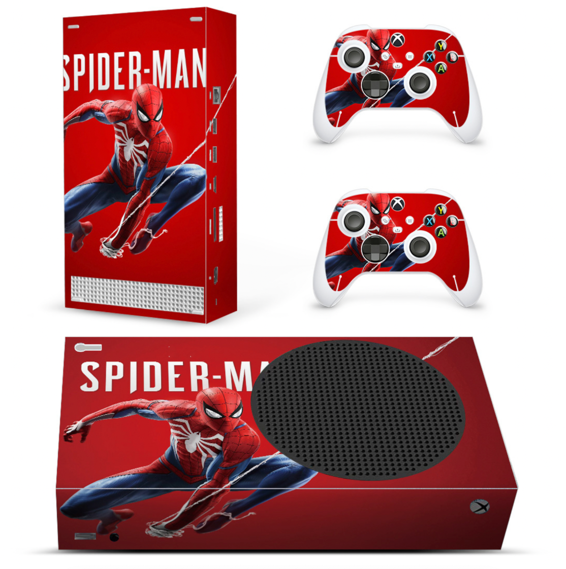 Xbox Series S gaming hero red skin with matching controller wrap
