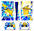 Electric yellow cartoon themed PS5 console and controller skin with blue lightning background
