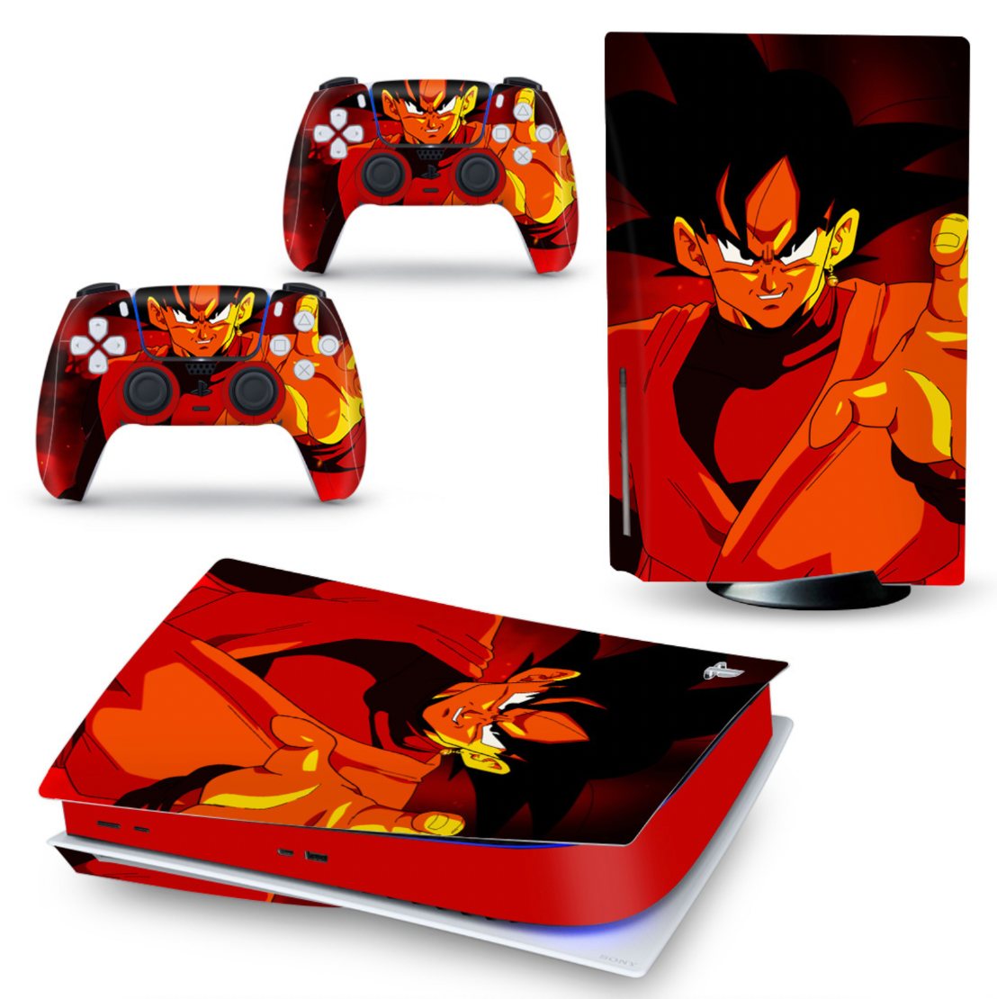 Red anime style PS5 console and controller skin with warrior design