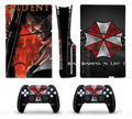 Red and black biohazard umbrella style PS5 console and controller skin with dark survival theme