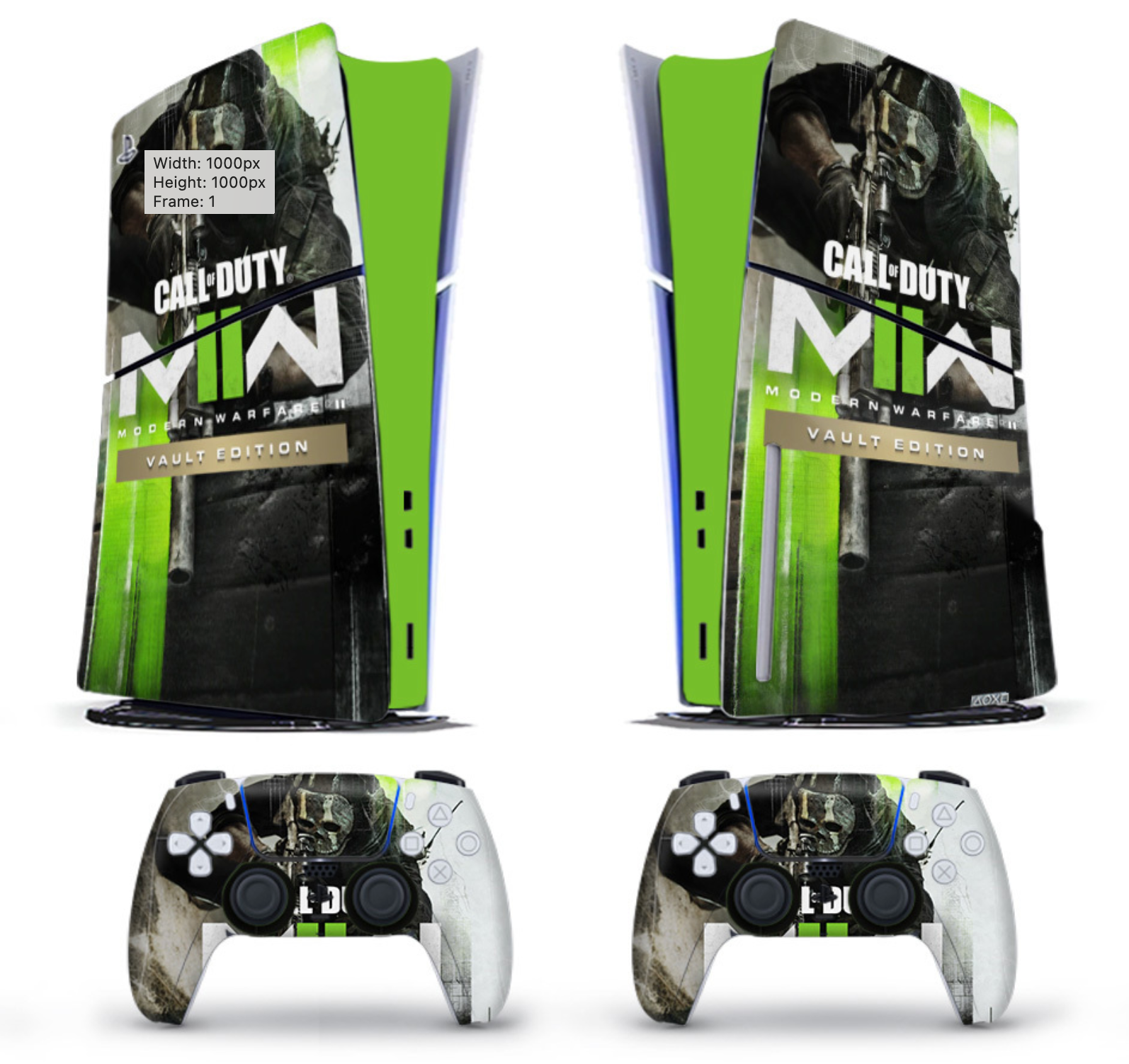 PS5 console and controller skin modern warfare green design disc and digital
