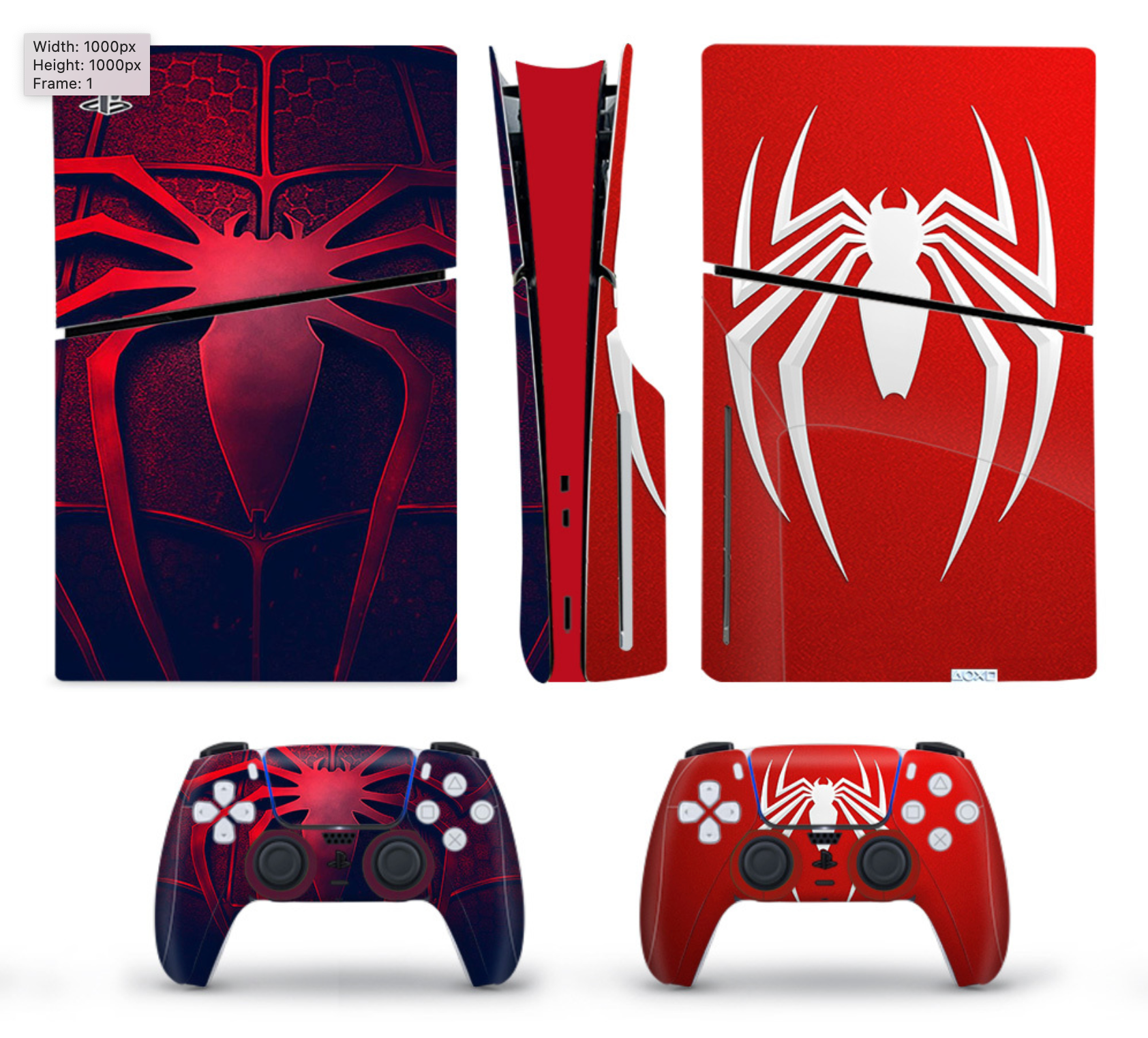 PS5 console and controller skin red spider web icon design