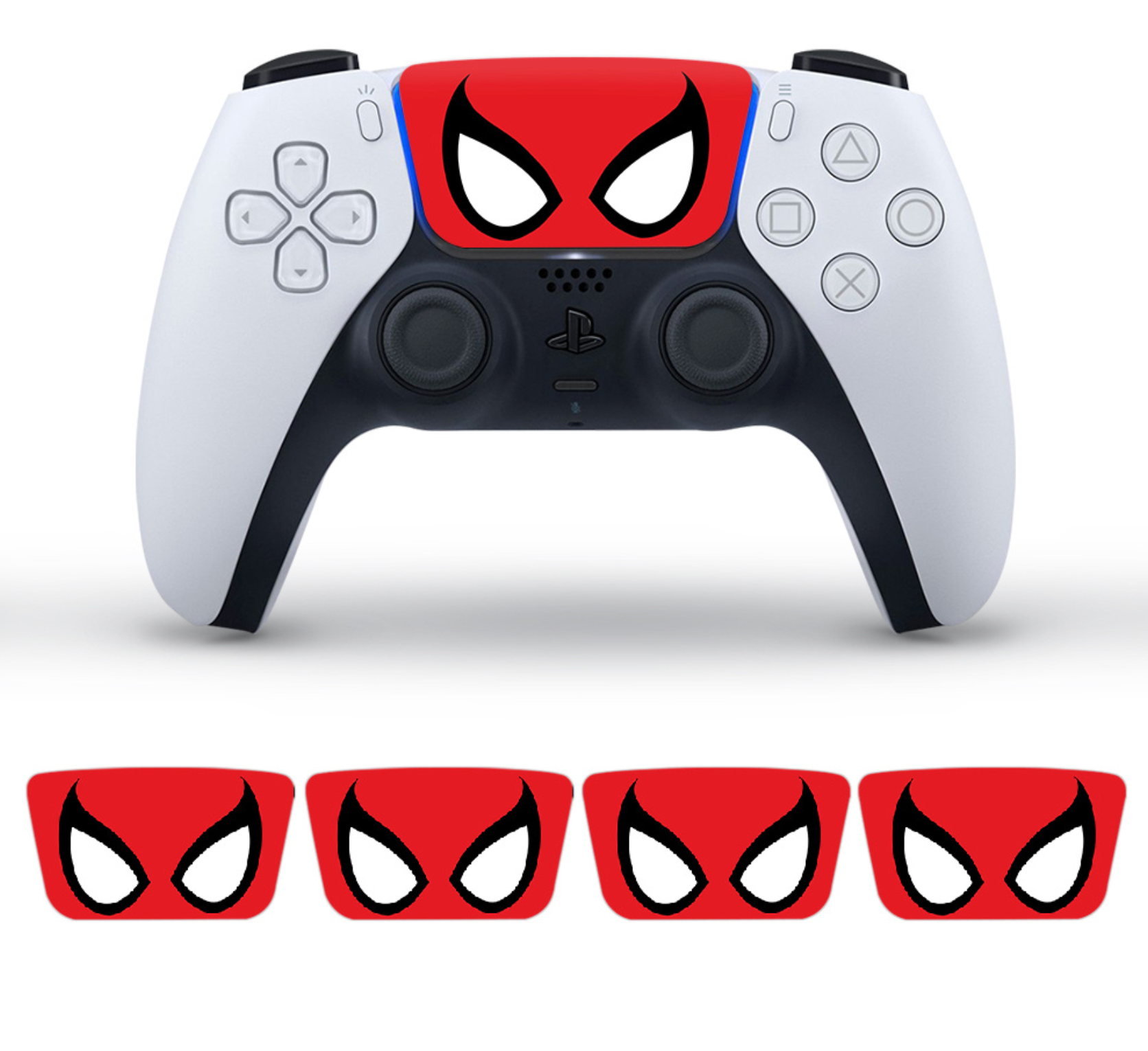 Spider mask PS5 DualSense controller touchpad skin in red and black design