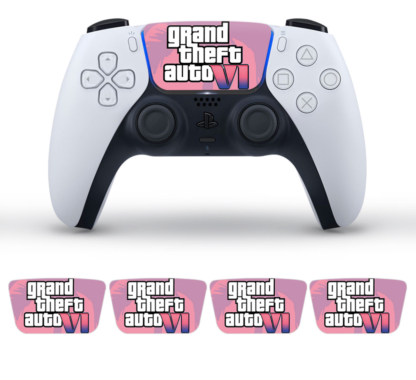 Vice City inspired PS5 DualSense controller touchpad skin in pink retro gaming design