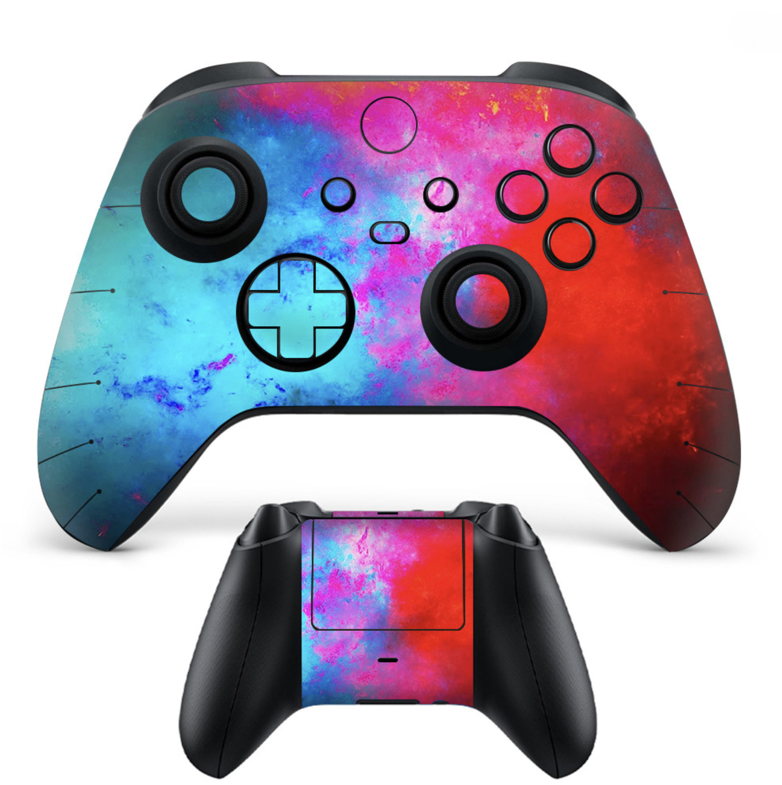 Galaxy gradient skin for Xbox controller with red blue and purple colors