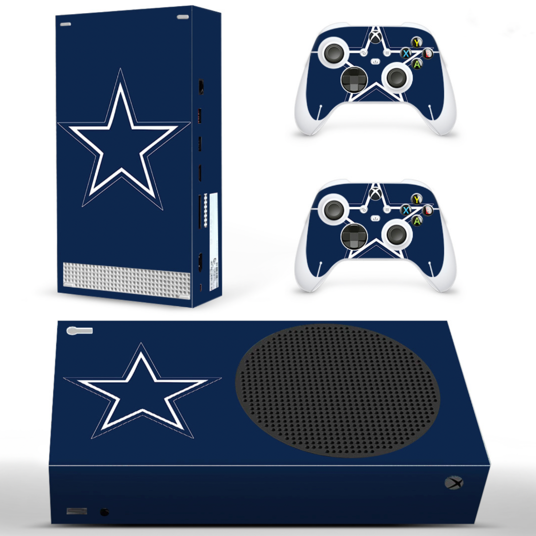 Xbox Series S blue star sports themed skin with matching controller skin set