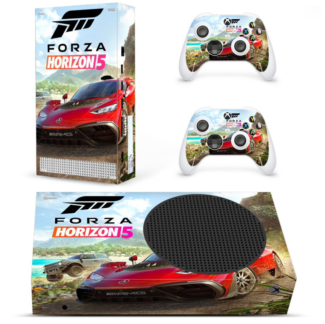Xbox Series S exotic racing car skin with beach scenery and matching controller skin set