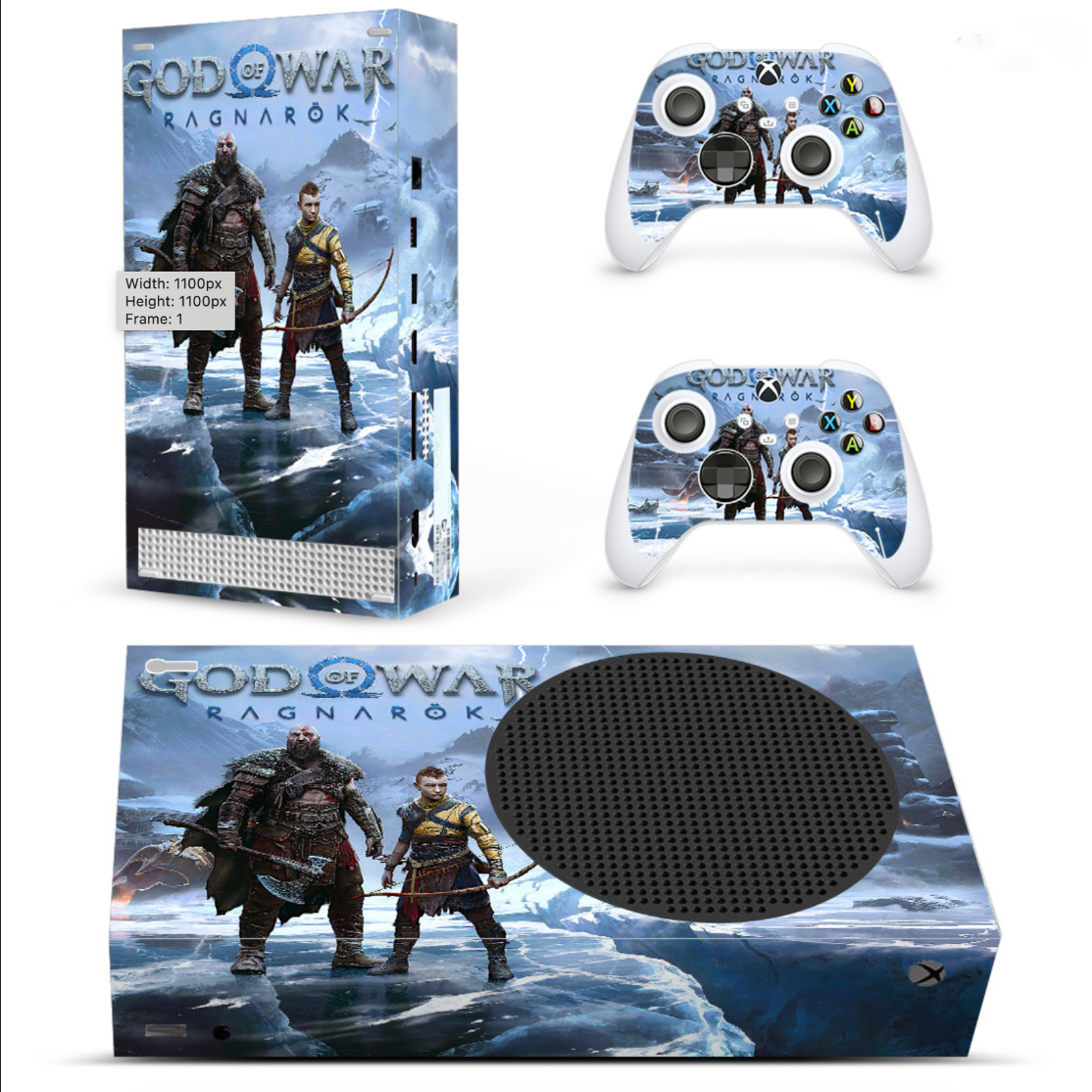 Xbox Series S nordic warrior ice themed skin with snowy background and matching controller skin set                                                   