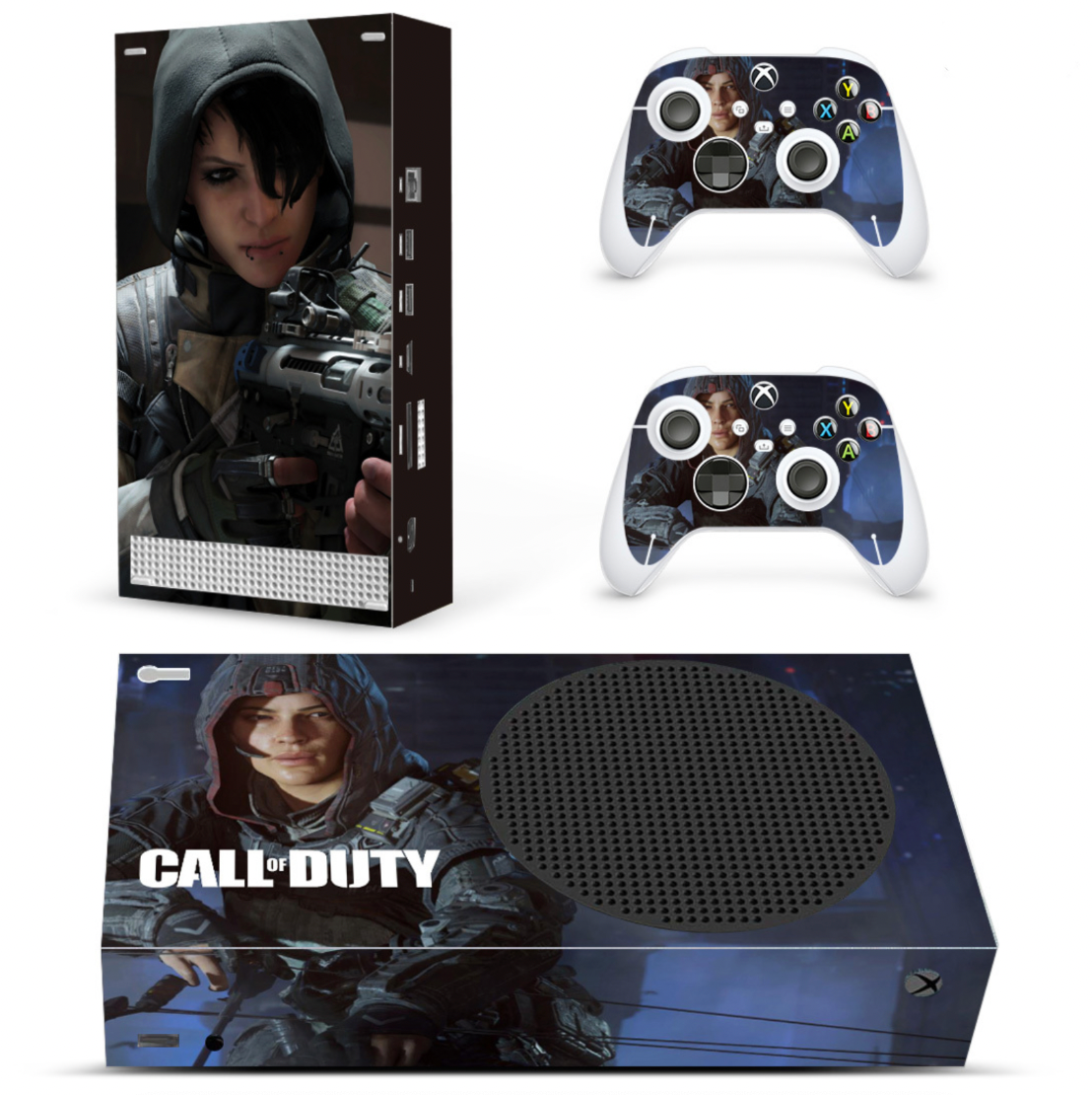 Xbox Series S tactical operator stealth skin with armed character and matching controller skin set