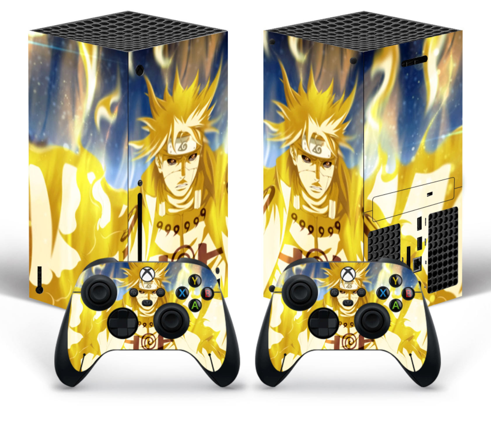 Xbox Series X golden energy anime style skin with matching controller skin set