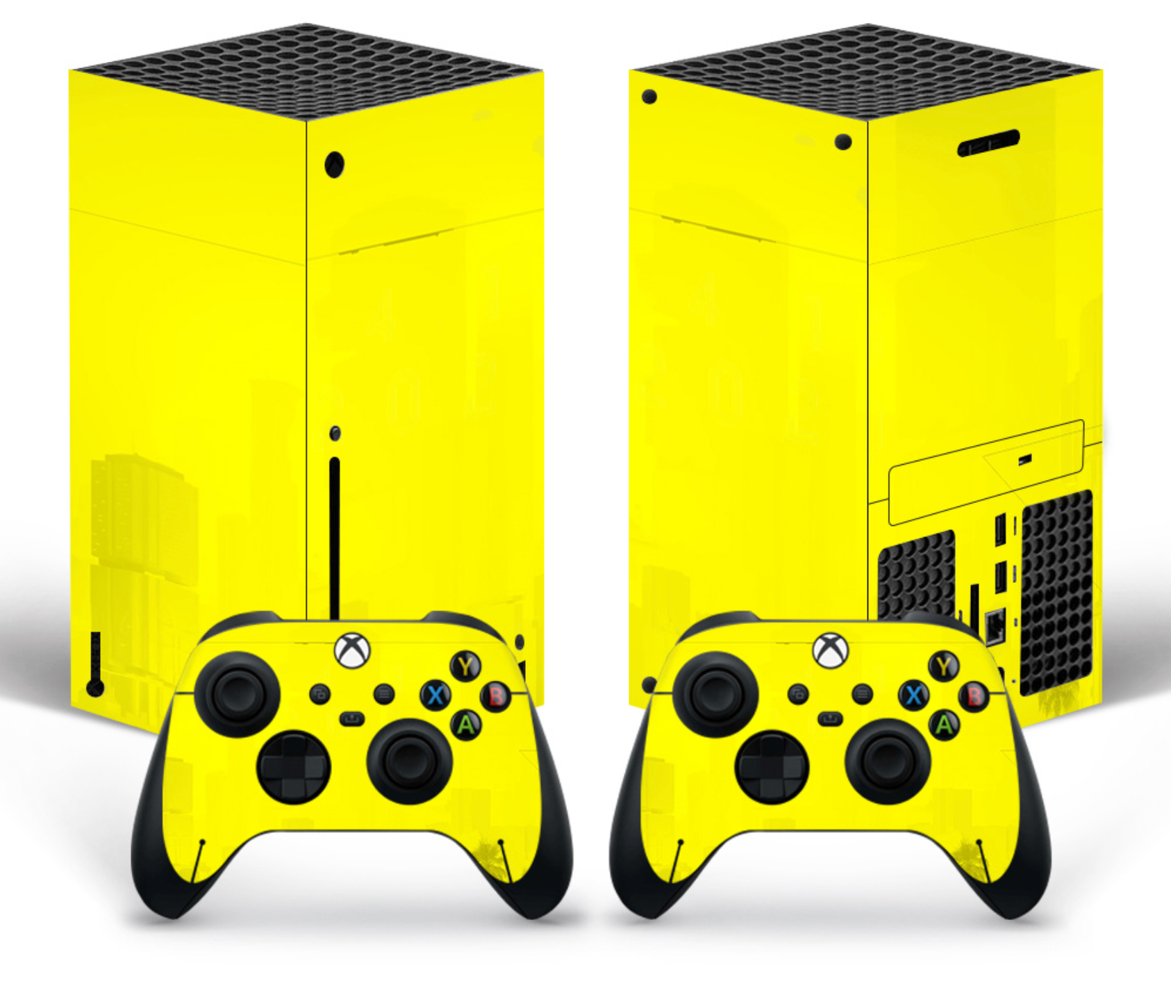 Xbox Series X solid neon yellow minimal skin with matching controller skin set