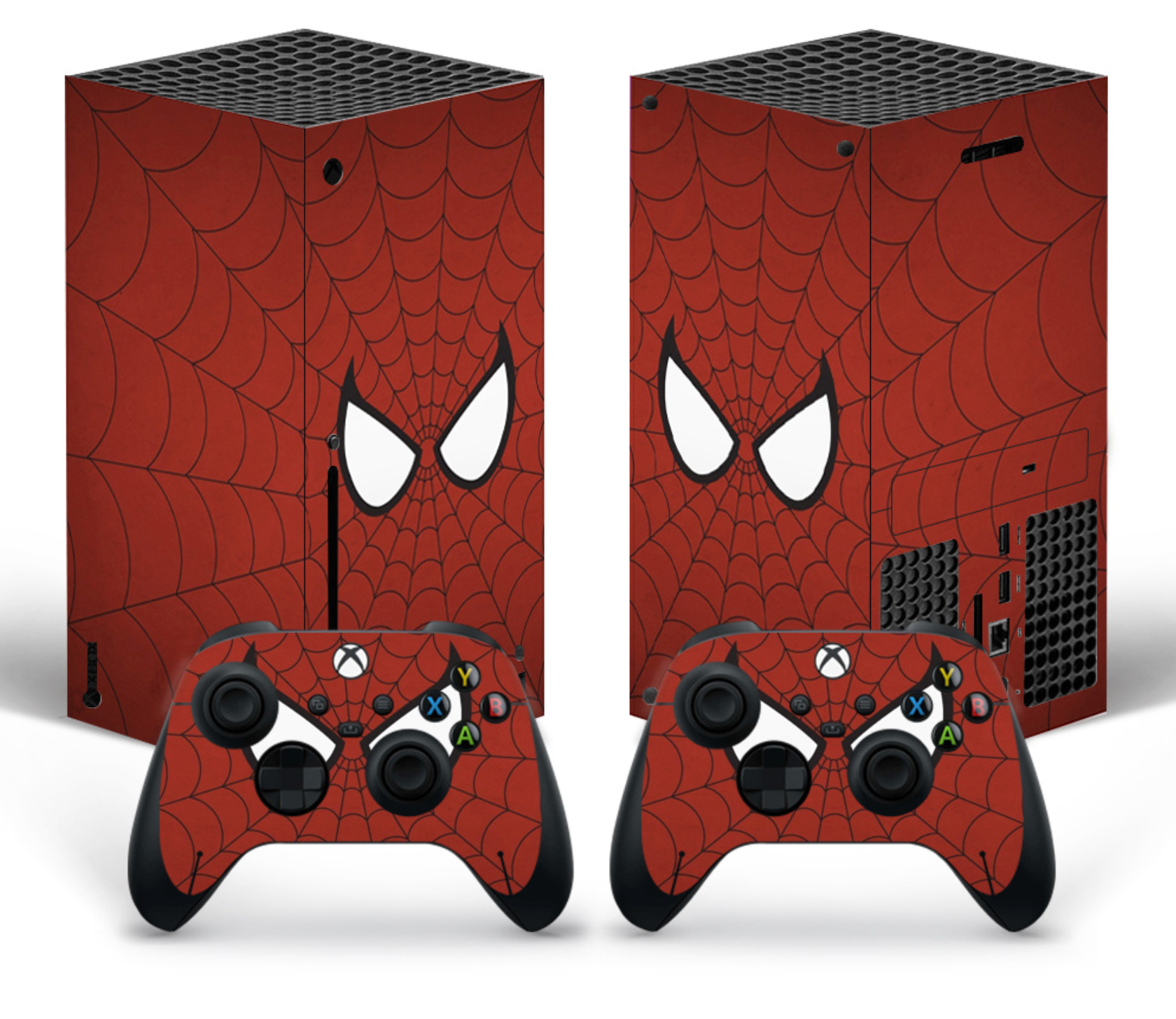 xbox skin, xbox series x skin, console skin, controller skin, skin set, xbox wrap, red design, web pattern, minimal design, gaming skin, full set, xbox accessories